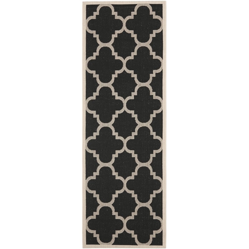 Pemberly Row Black Indoor Outdoor Runner Rug 2'4