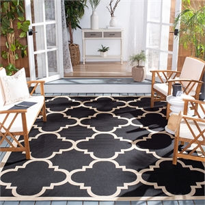 Pemberly Row Black Indoor Outdoor Square 5'3&quot Rug for Home Decor