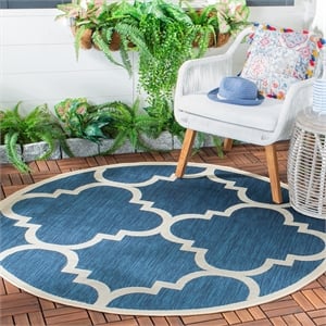 Pemberly Row Navy Indoor Outdoor Round 7'10&quot Rug for Home Decor
