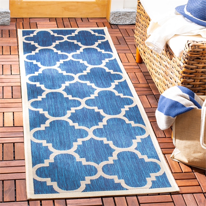 Pemberly Row Navy Indoor Outdoor Runner Rug 2'3