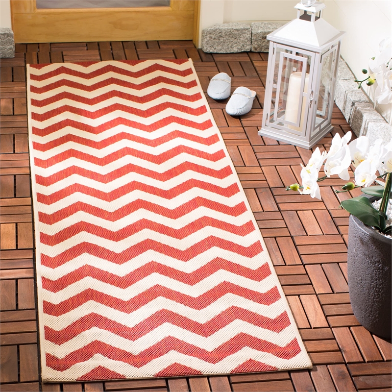 Pemberly Row Red Indoor Outdoor Runner Rug 2'3