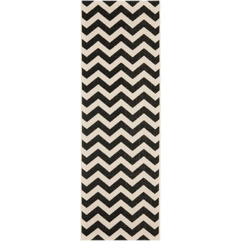 Pemberly Row Black Indoor Outdoor Runner Rug 2'3