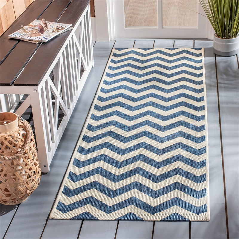 Pemberly Row Navy Indoor Outdoor Runner Rug 2'3
