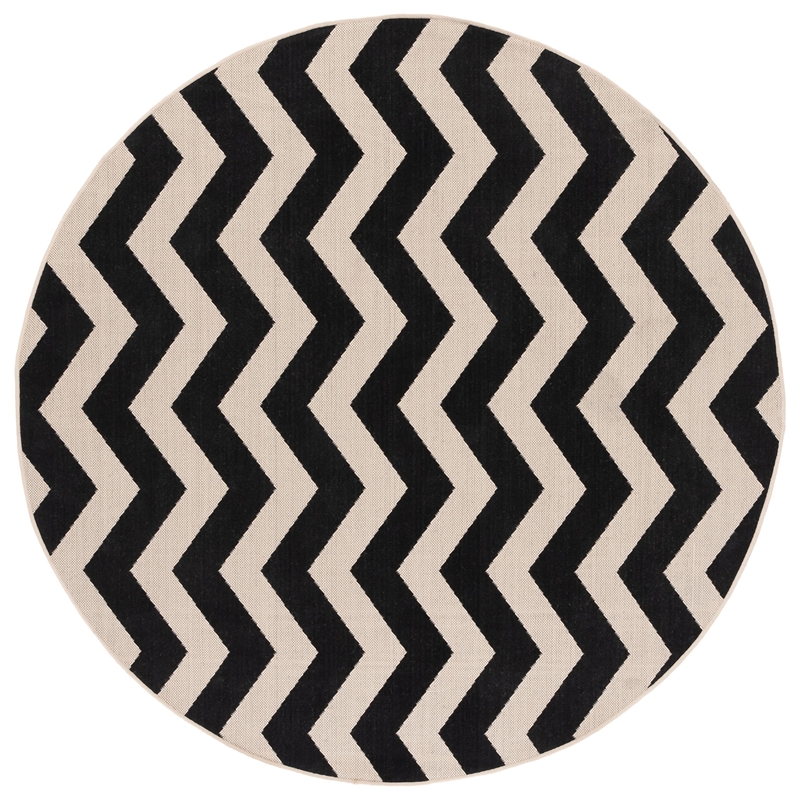 Pemberly Row Black Indoor Outdoor Round 4' Rug for Home Decor