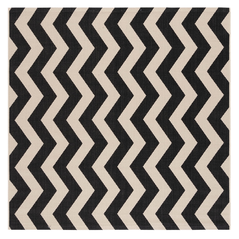 Pemberly Row Black Indoor Outdoor Square 4' Rug for Any Space