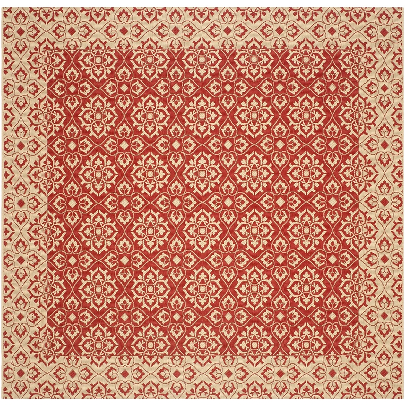 Pemberly Row Contemporary Indoor Outdoor Square Rug in Red - 7'10