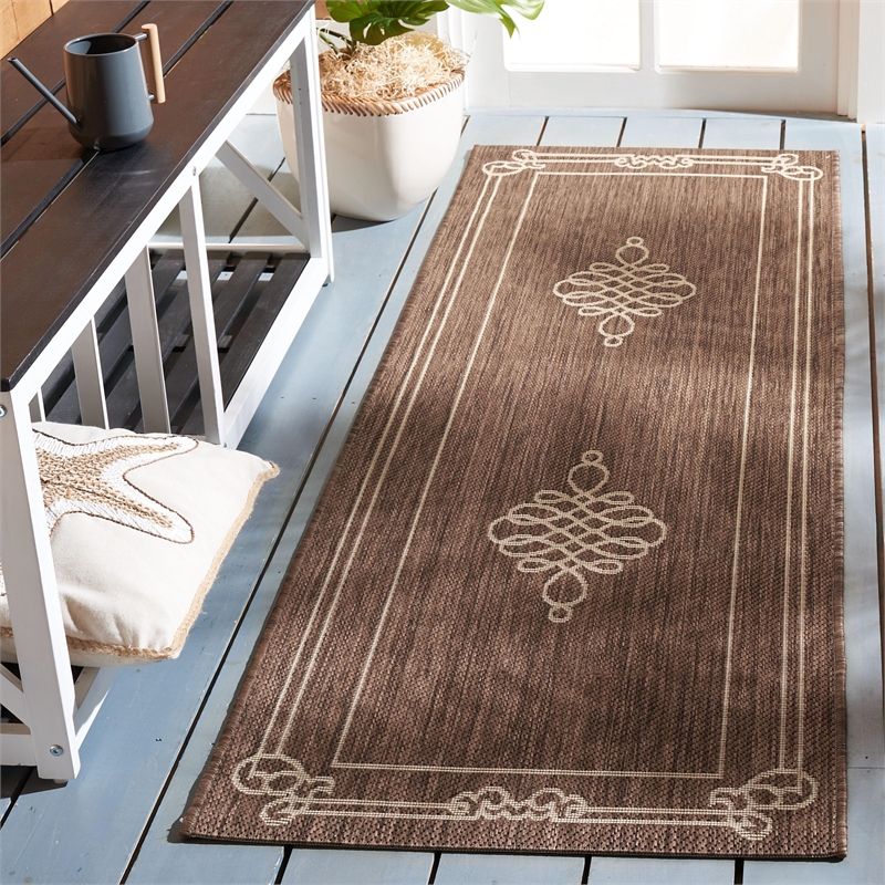 Pemberly Row Indoor Outdoor Runner Rug in Chocolate - 2'3
