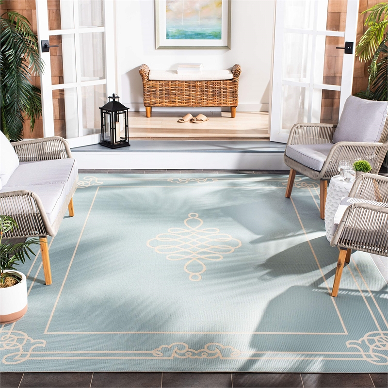 Pemberly Row Contemporary Indoor Outdoor Area Rug in Aqua - 6'7