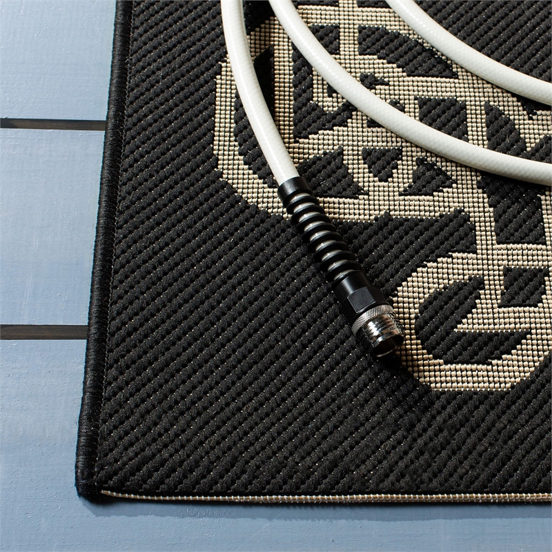 Pemberly Row Indoor Outdoor Runner Rug in Black - 2'3