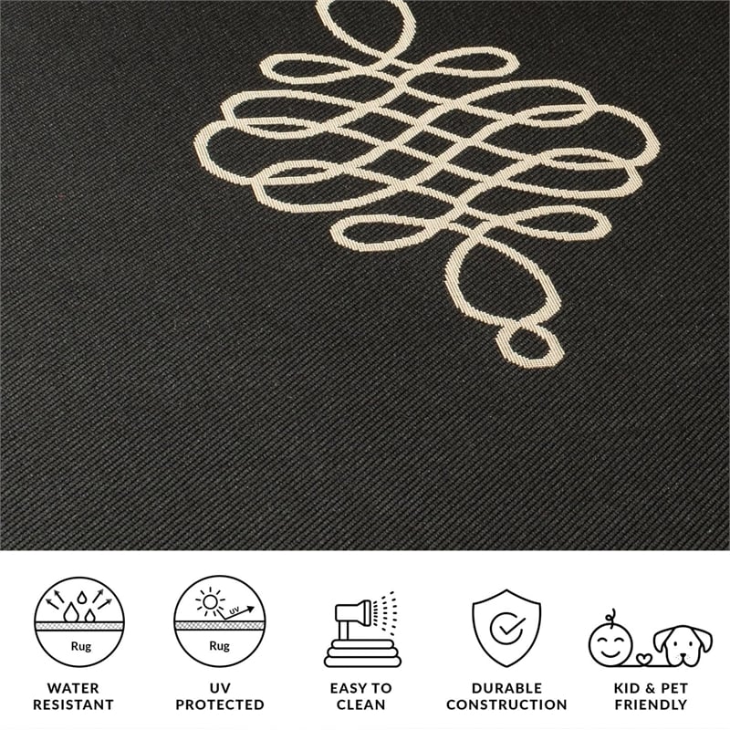 Pemberly Row Indoor Outdoor Runner Rug in Black - 2'3