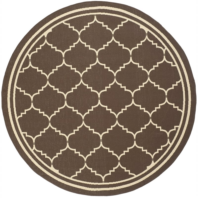Pemberly Row Contemporary Indoor Outdoor Round Rug in Chocolate - 6'7