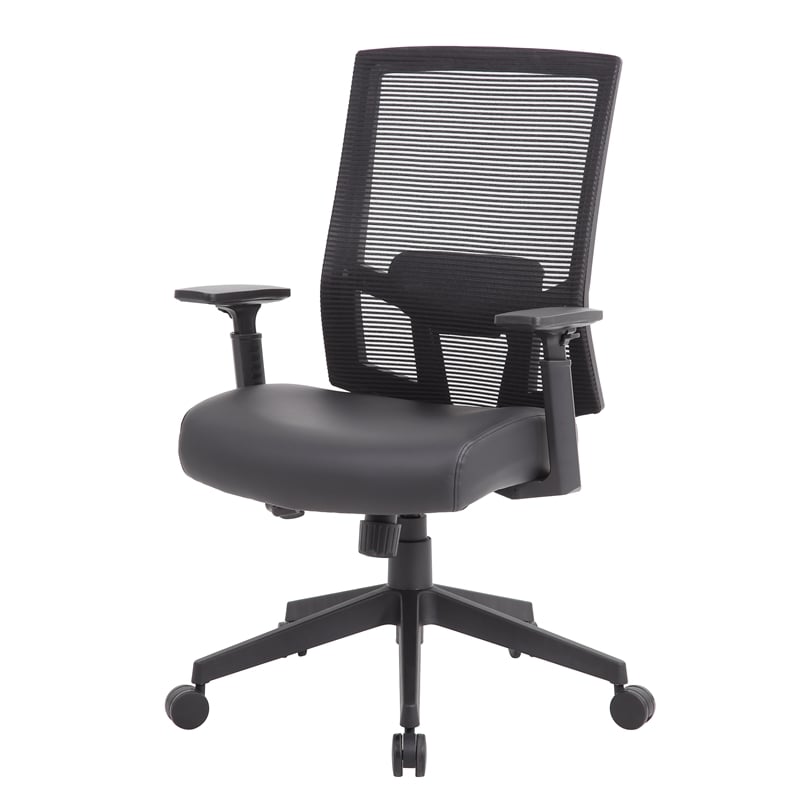 Pemberly Row Mesh Back Vinyl Task Chair with Synchro-Tilt in Black