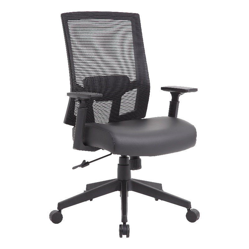 Pemberly Row Mesh Back Vinyl Task Chair with Synchro-Tilt in Black