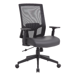 Pemberly Row Mesh Back Vinyl Task Chair with Synchro-Tilt in Black