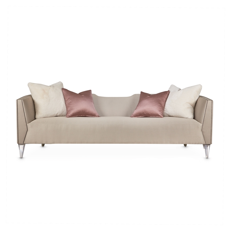 Pemberly Row Contemporary Linea Sofa in Metallic/Silver Mist
