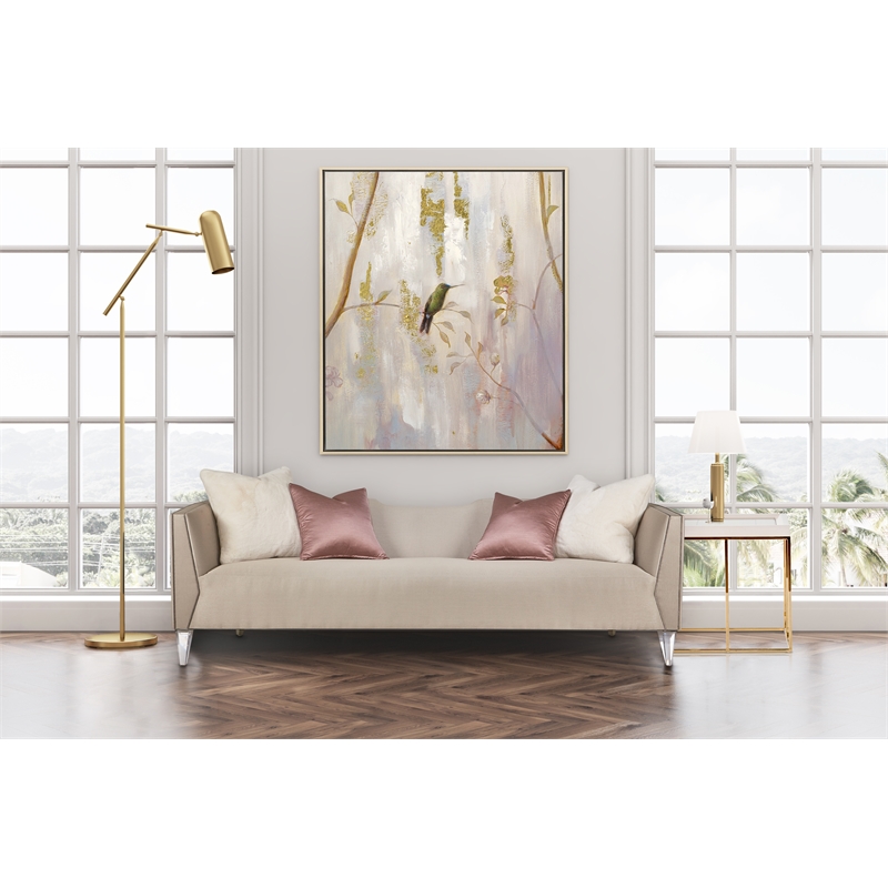 Pemberly Row Contemporary Linea Sofa in Metallic/Silver Mist