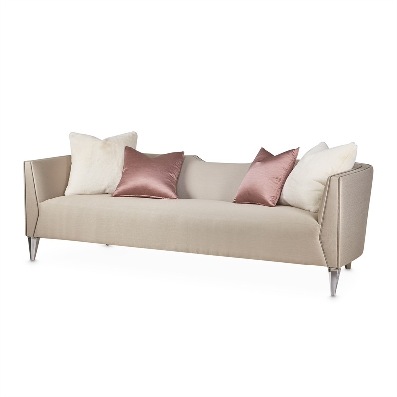 Pemberly Row Contemporary Linea Sofa in Metallic/Silver Mist