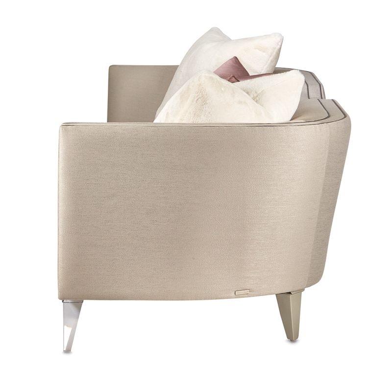 Pemberly Row Contemporary Linea Sofa in Metallic/Silver Mist