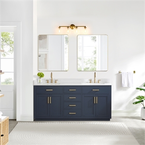 Pemberly Row 72&quot Wood Vanity in Royal Blue with Composite Stone Top (No Mirror)