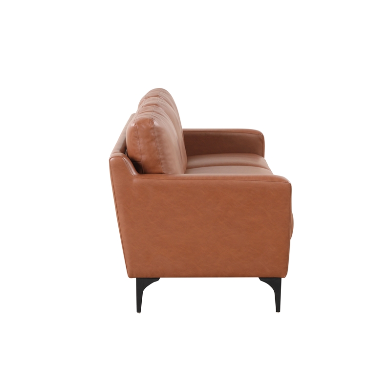 Pemberly Row Stationary Sofa in Brown Faux Leather Upholstery