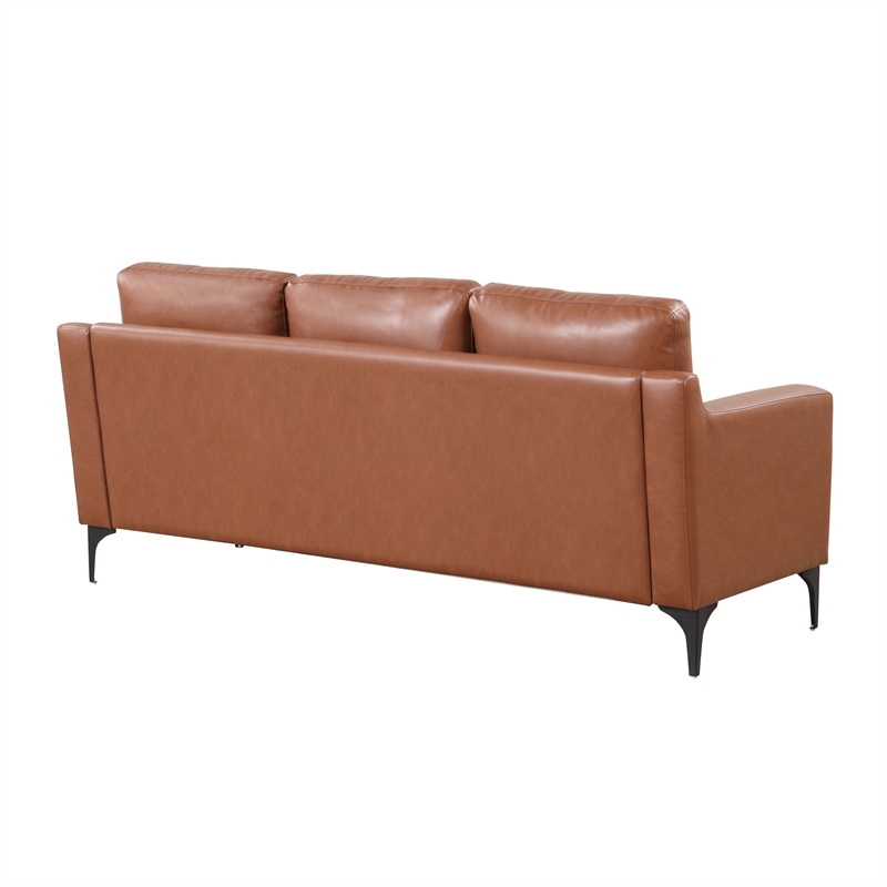 Pemberly Row Stationary Sofa in Brown Faux Leather Upholstery