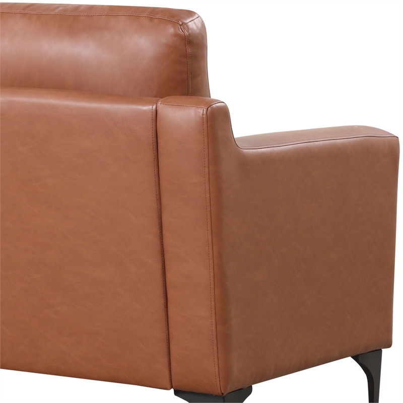 Pemberly Row Stationary Sofa in Brown Faux Leather Upholstery