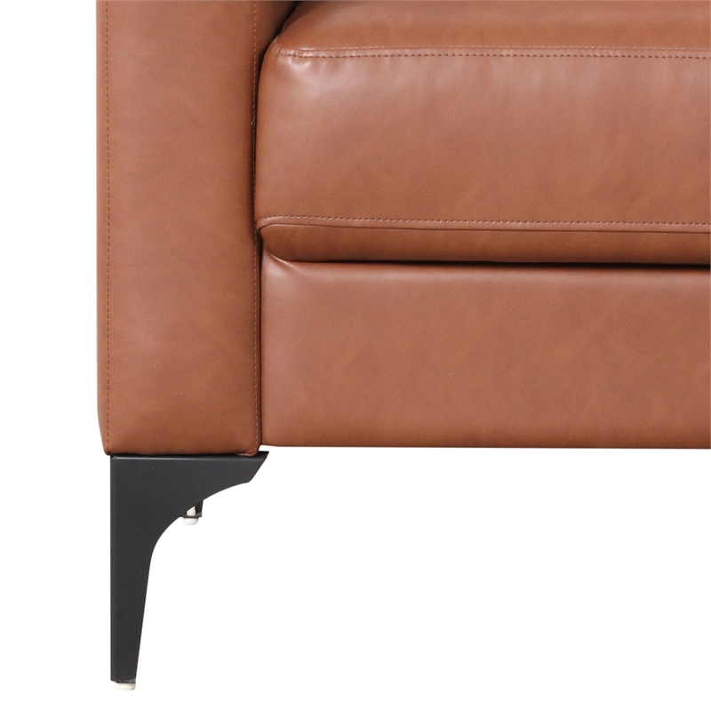 Pemberly Row Stationary Sofa in Brown Faux Leather Upholstery