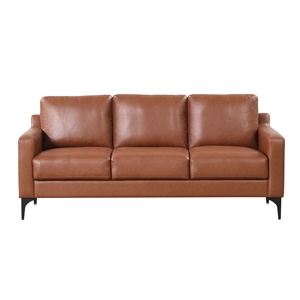 Pemberly Row Stationary Sofa in Brown Faux Leather Upholstery