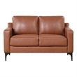 Pemberly Row Stationary Loveseat in Brown Faux Leather Upholstery