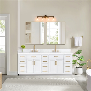 Pemberly Row 84&quot Wood Vanity in White with Composite Stone Top (No Mirror)