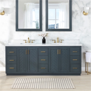 Pemberly Row 84&quot Vanity in Charcoal Blue withComposite Stone Top without Mirror