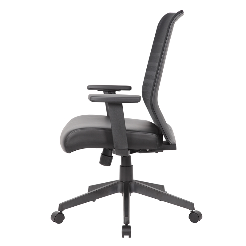 Pemberly Row Mesh Back Vinyl Task Chair with Adjustable Arm in Black