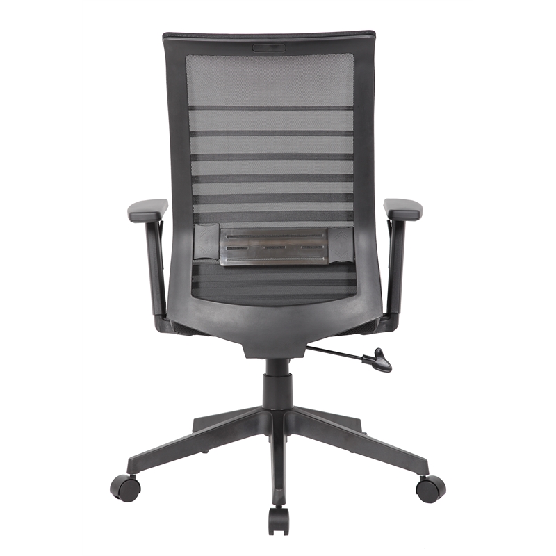 Pemberly Row Mesh Back Vinyl Task Chair with Adjustable Arm in Black