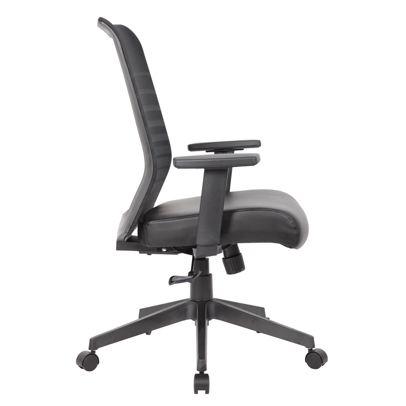 Pemberly Row Mesh Back Vinyl Task Chair with Adjustable Arm in Black