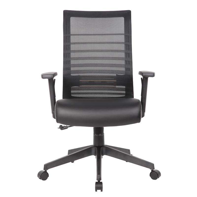 Pemberly Row Mesh Back Vinyl Task Chair with Adjustable Arm in Black