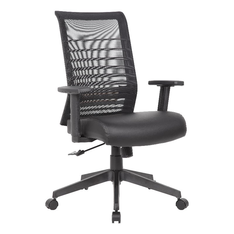 Pemberly Row Mesh Back Vinyl Task Chair with Adjustable Arm in Black