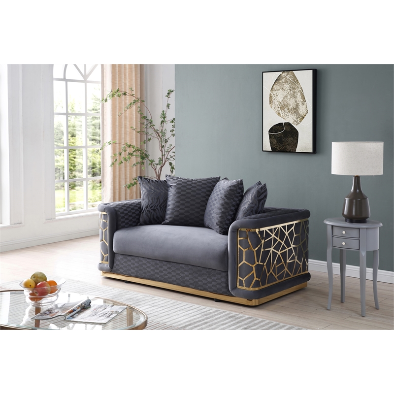 Pemberly Row Modern / Contemporary Velvet Loveseat in Dark Gray