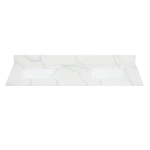 Pemberly Row Contemporary 60&quot Quartz Stone Vanity Top in Calacatta White
