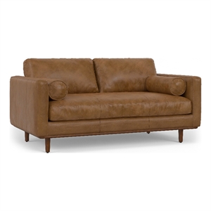 Pemberly Row 72&quotW Modern Sofa in Caramel Brown Top Grain Genuine Leather