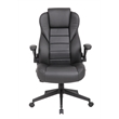 Pemberly Row High Back Flip Arm Vinyl Executive Chair in Black
