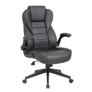 Pemberly Row High Back Flip Arm Vinyl Executive Chair in Black