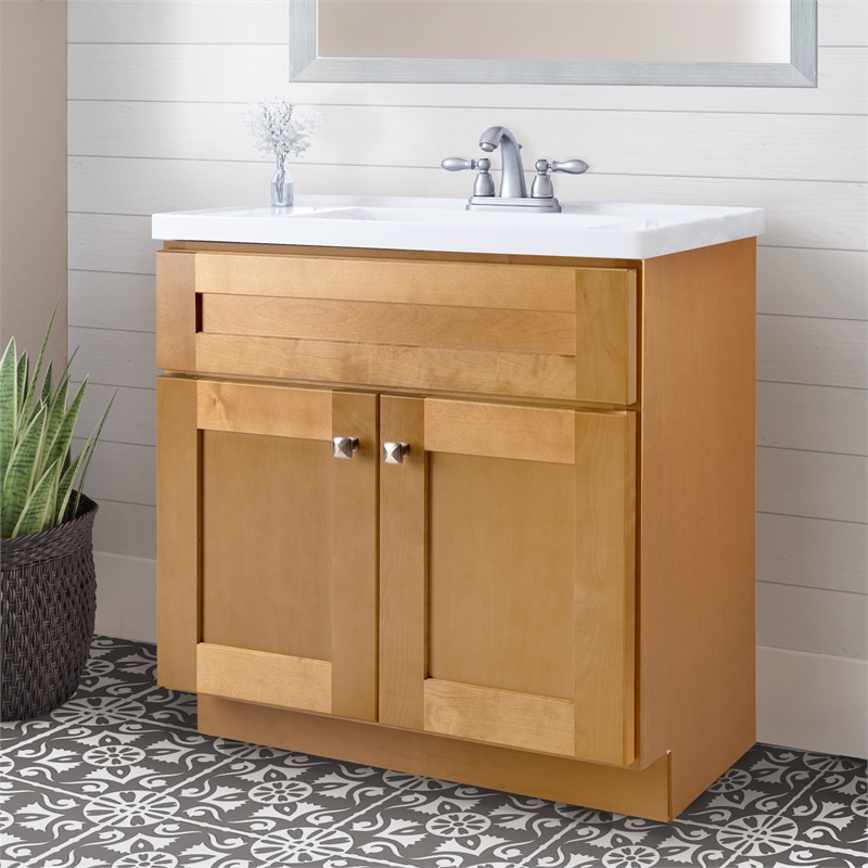 Pemberly Row Vanity Without Top in Modern Birch Fully Assembled