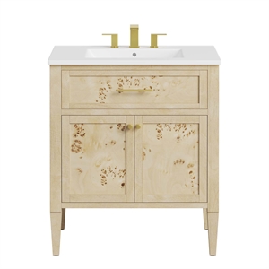 Pemberly Row 30&quot Modern Wood Bathroom Vanity in White and Burl Oatmeal