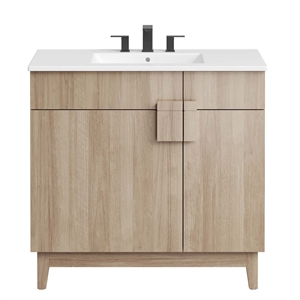 Pemberly Row 36&quot Wood Bathroom Vanity with Tapered Legs in White/Oak