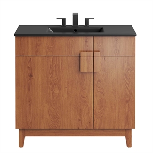 Pemberly Row 36&quot Wood Bathroom Vanity with Tapered Legs in Black/Walnut