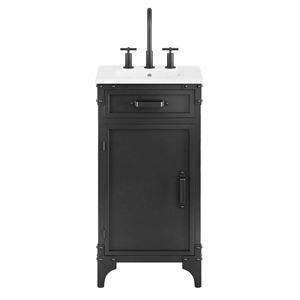 Pemberly Row 18&quot Wood Bathroom Vanity with Fixed Drawer in White/Black