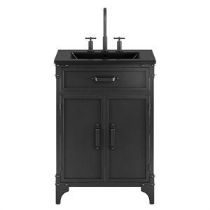 Pemberly Row 24&quot Wood Bathroom Vanity with Fixed Drawer in Black