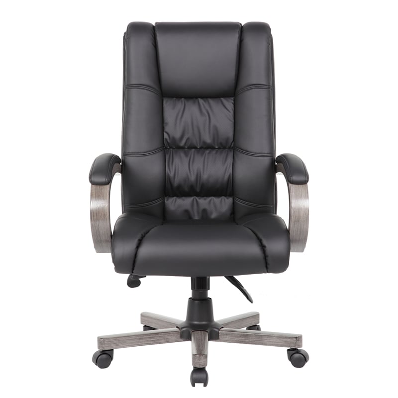 Pemberly Row High Back Executive Chair in Black Upholstery/Gray Wood