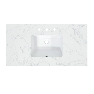Pemberly Row 43&quot Stone Vanity Top in Grain White with Single White Sink