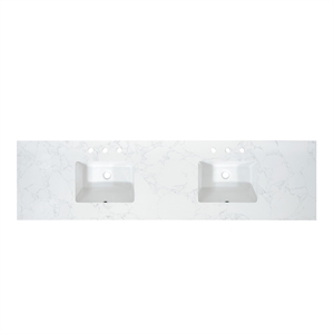 Pemberly Row 84&quot Stone Vanity Top in Grain White with Double White Sinks